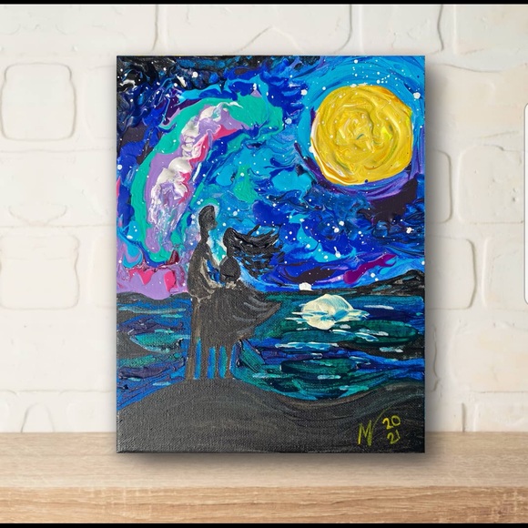 Couple in Love Painting Love Story Original Art Acrylic Small Canvas 10x8 Lovers - Picture 9 of 10